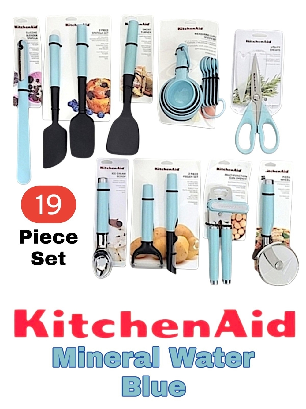 KitchenAid Mineral Water Blue 19-Piece Kitchen Tool Set